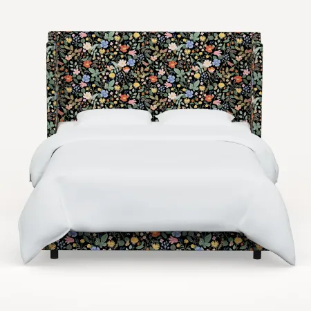 Rifle Paper Co Hawthorne Black Strawberry Fields Full Wingback Bed
