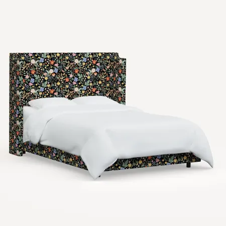 Rifle Paper Co Hawthorne Black Strawberry Fields Queen Wingback Bed