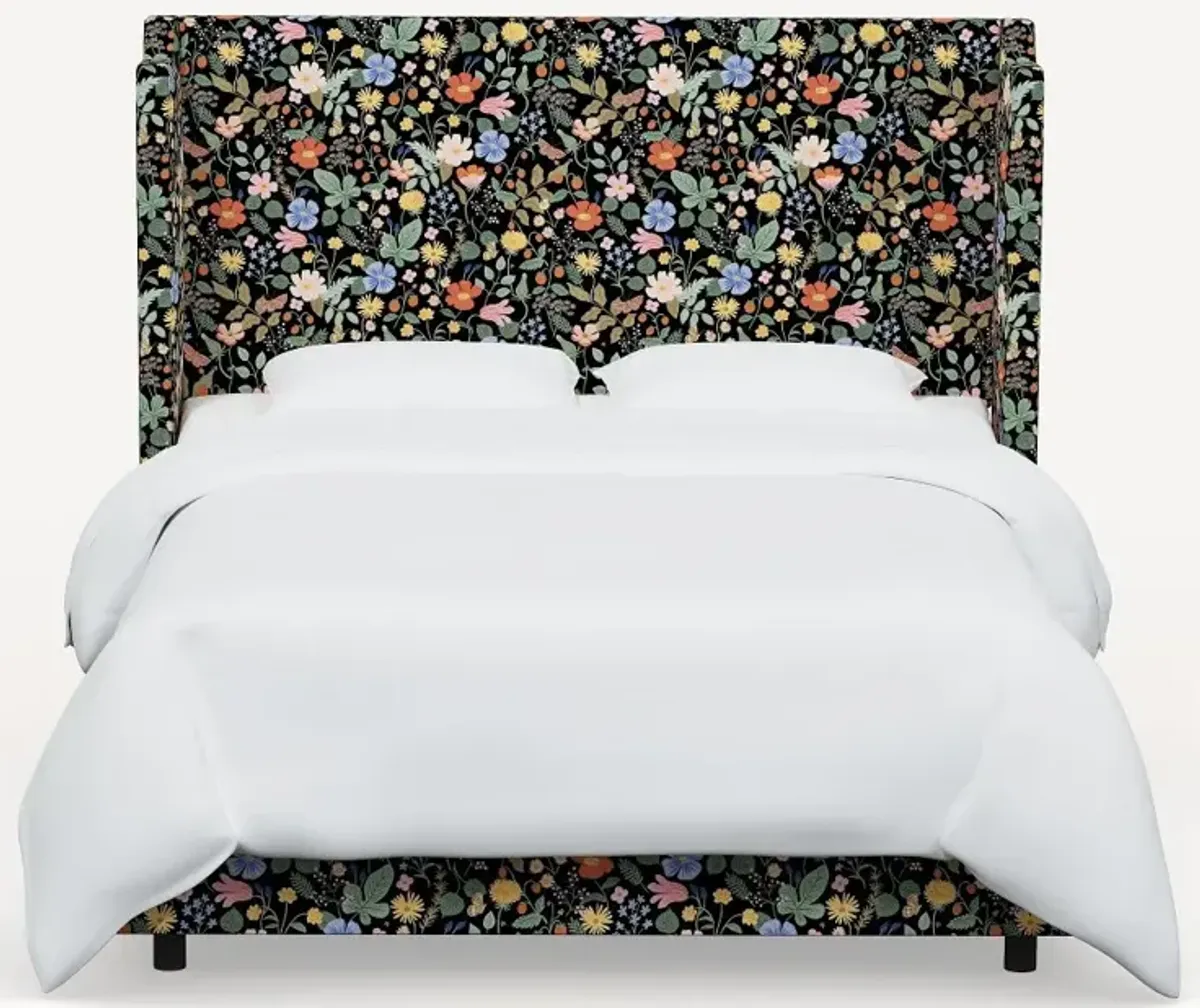 Rifle Paper Co Hawthorne Black Strawberry Fields Cal-King Wingback Bed