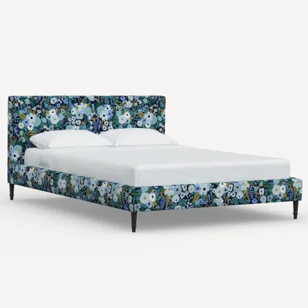 Rifle Paper Co Elly Garden Party Blue Cal-King Platform Bed