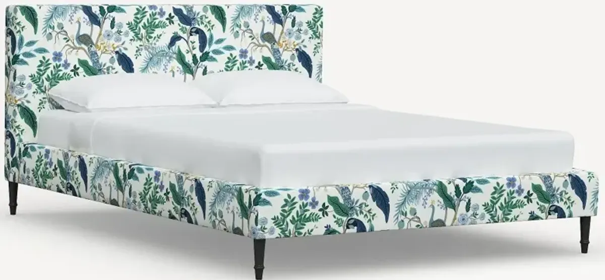 Rifle Paper Co Elly Blue Peacock Queen Platform Bed