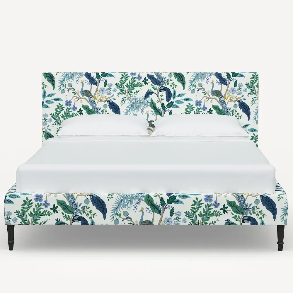 Rifle Paper Co Elly Blue Peacock Cal-King Platform Bed