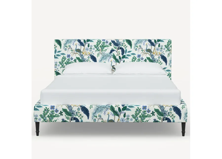 Rifle Paper Co Elly Blue Peacock Cal-King Platform Bed