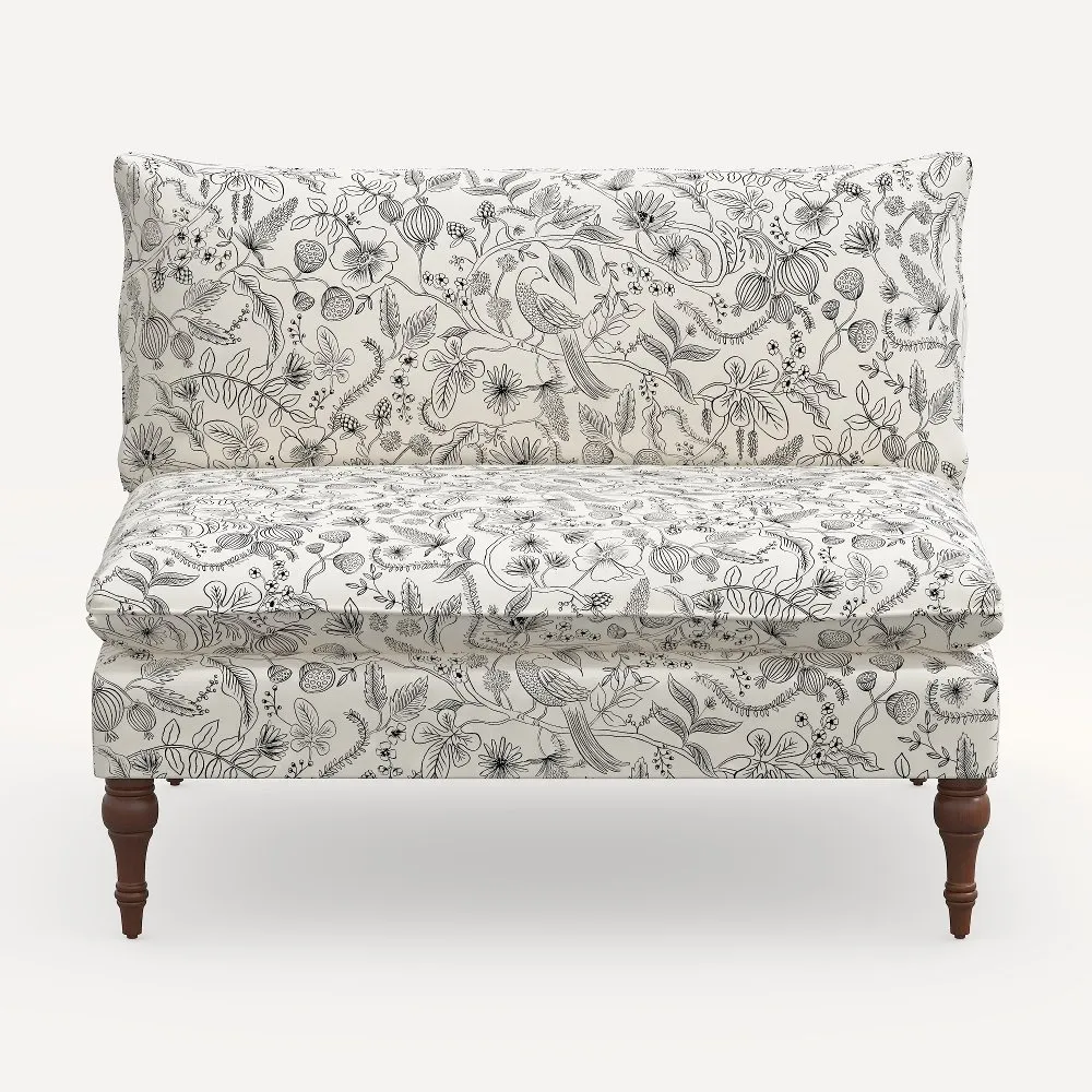 Rifle Paper Co. Louie Aviary Cream & Black Armless Loveseat