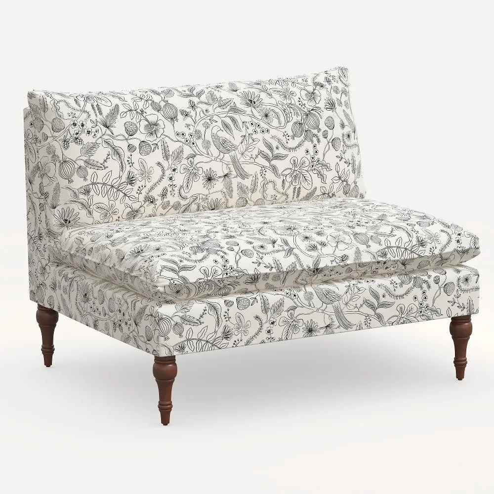 Rifle Paper Co. Louie Aviary Cream & Black Armless Loveseat