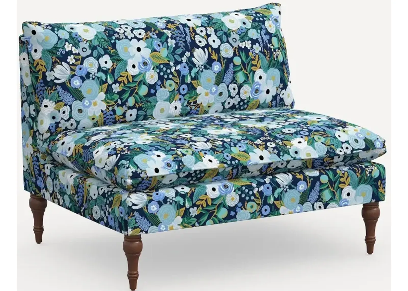 Rifle Paper Co. Louie Garden Party Blue Armless Loveseat