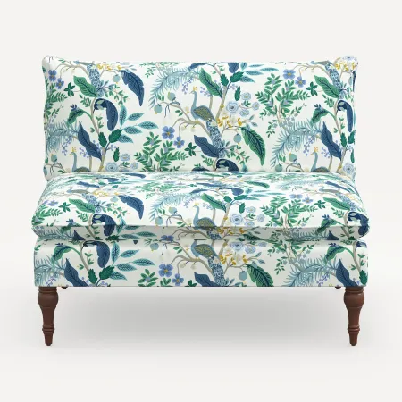 Rifle Paper Co. Louie Blue Peacock Armless Loveseat