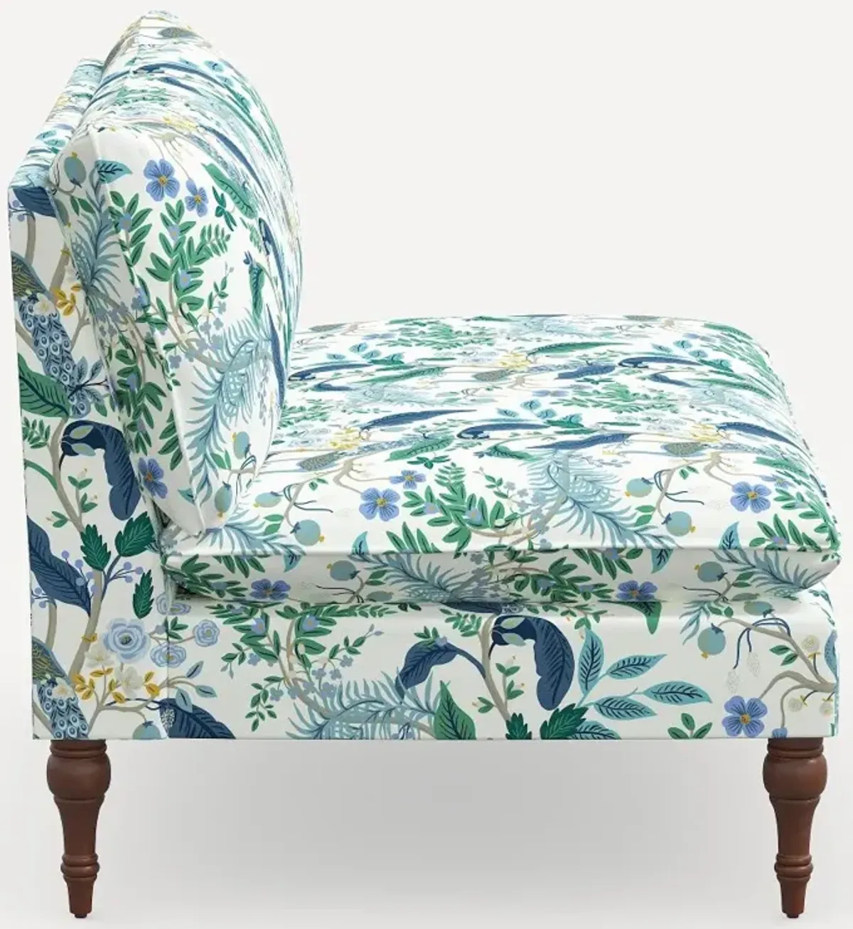 Rifle Paper Co. Louie Blue Peacock Armless Loveseat