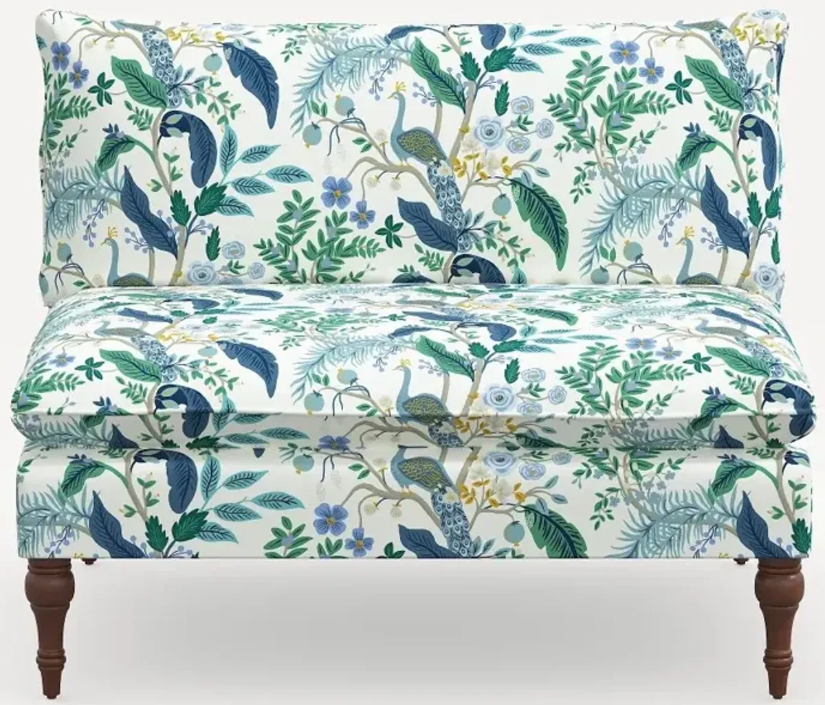 Rifle Paper Co. Louie Blue Peacock Armless Loveseat