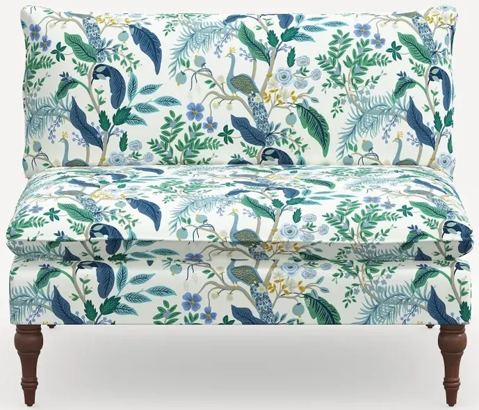 Rifle Paper Co. Louie Blue Peacock Armless Loveseat