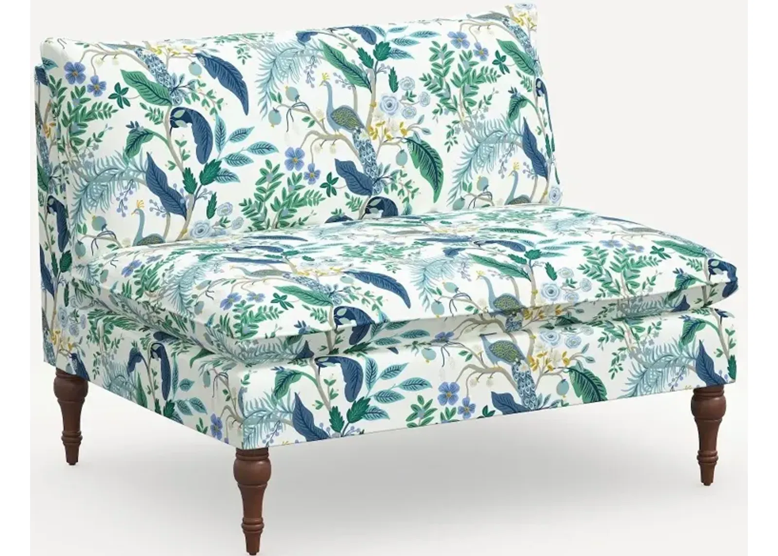 Rifle Paper Co. Louie Blue Peacock Armless Loveseat