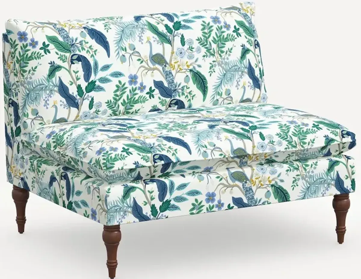 Rifle Paper Co. Louie Blue Peacock Armless Loveseat