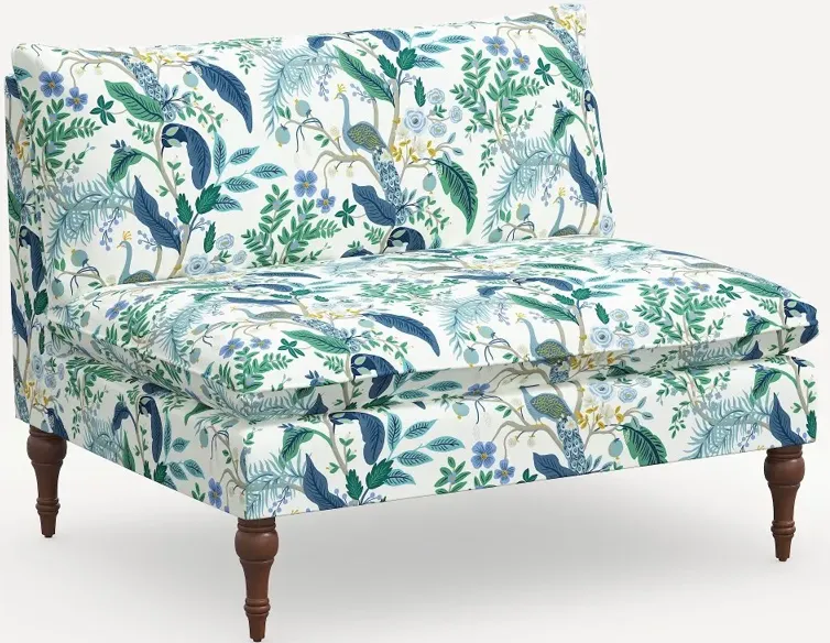 Rifle Paper Co. Louie Blue Peacock Armless Loveseat