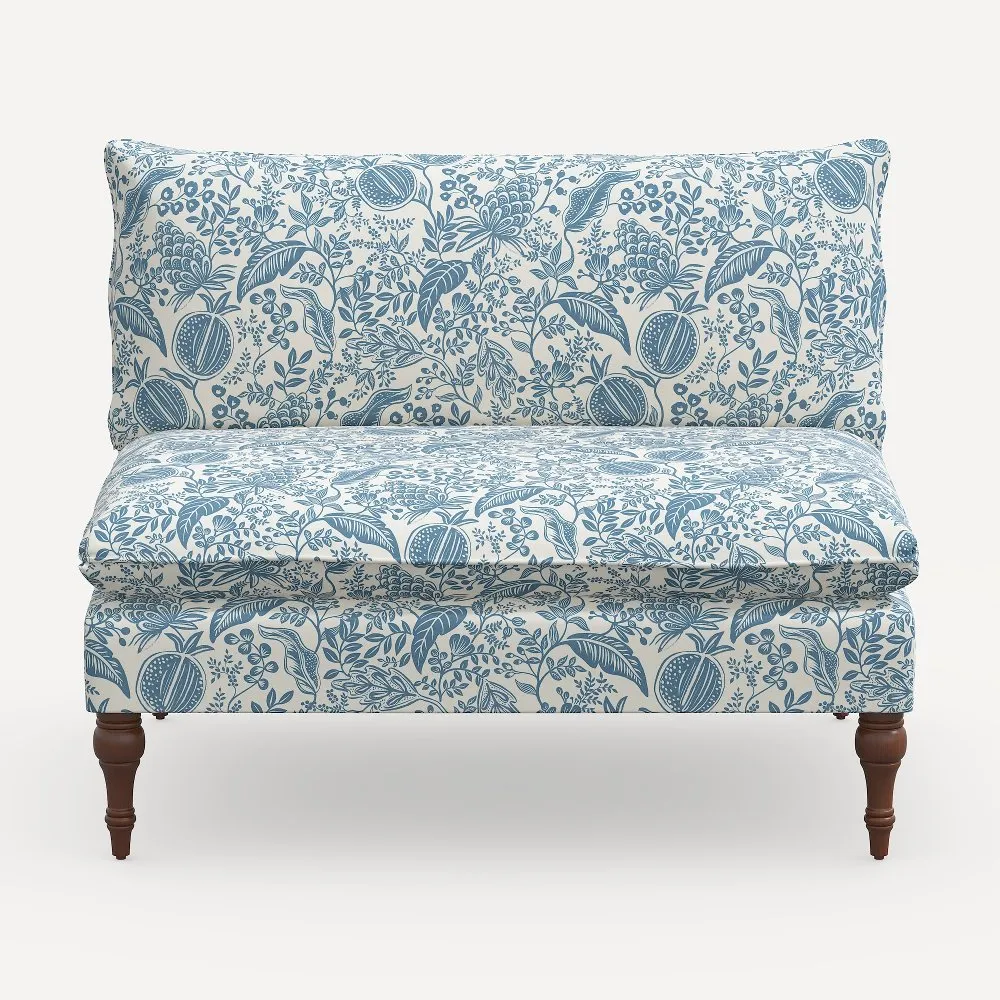 Rifle Paper Co. Louie Blue Pomegranate Armless Loveseat