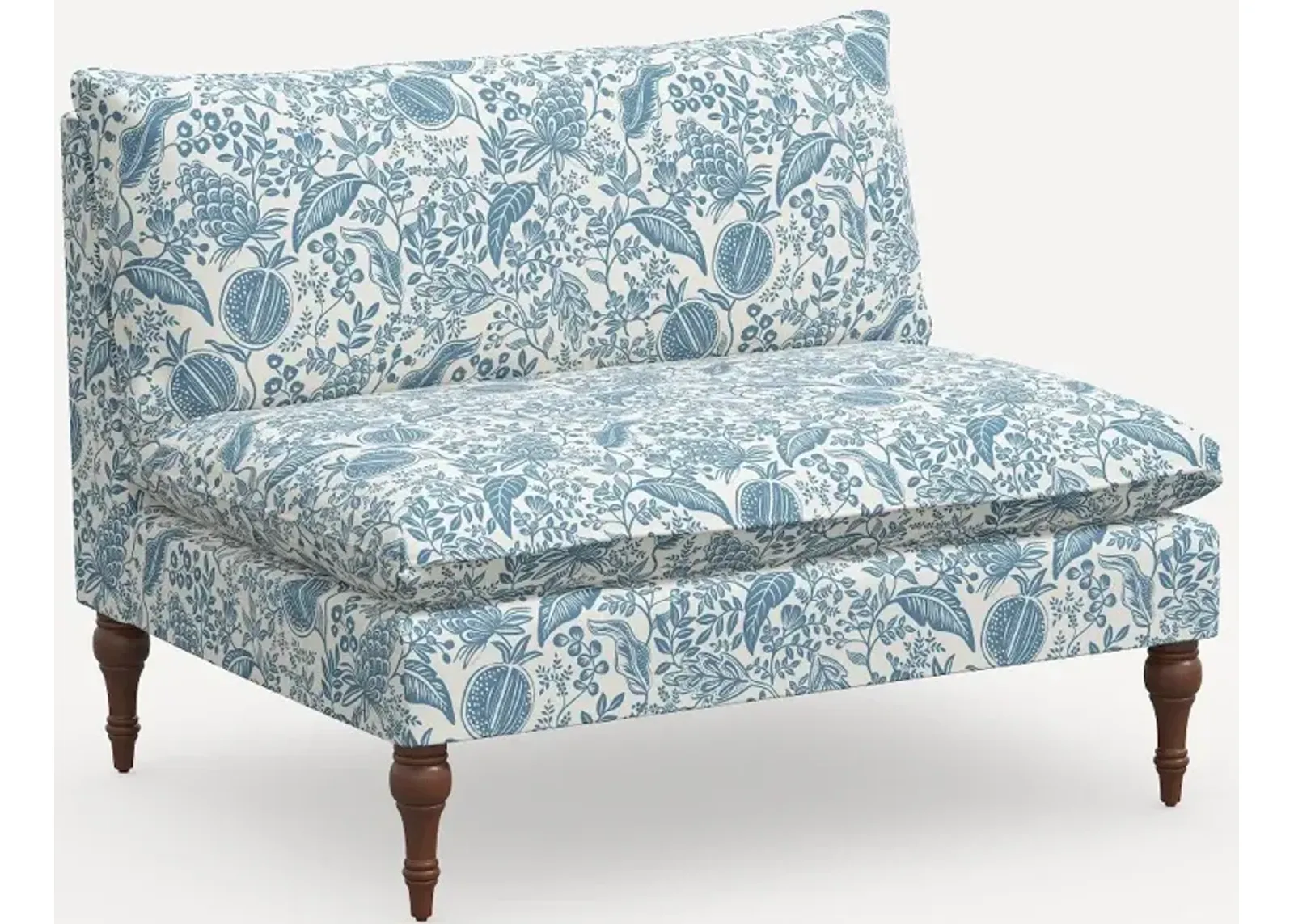 Rifle Paper Co. Louie Blue Pomegranate Armless Loveseat