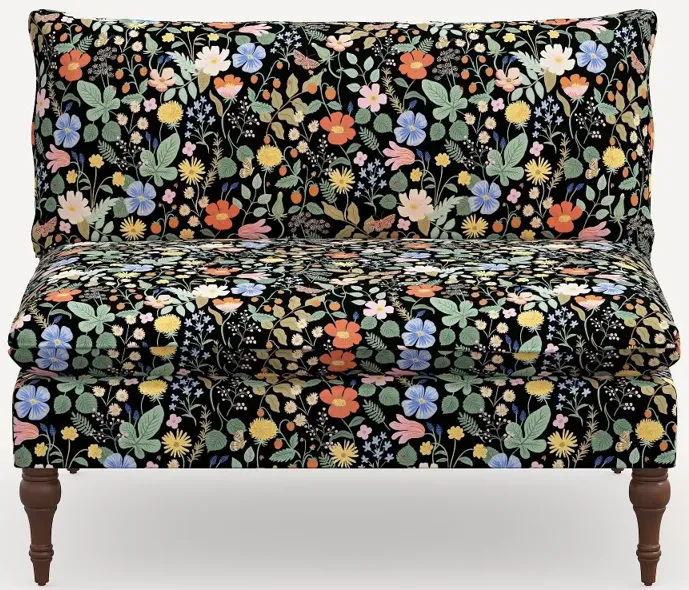 Rifle Paper Co. Louie Black Strawberry Fields Armless Loveseat