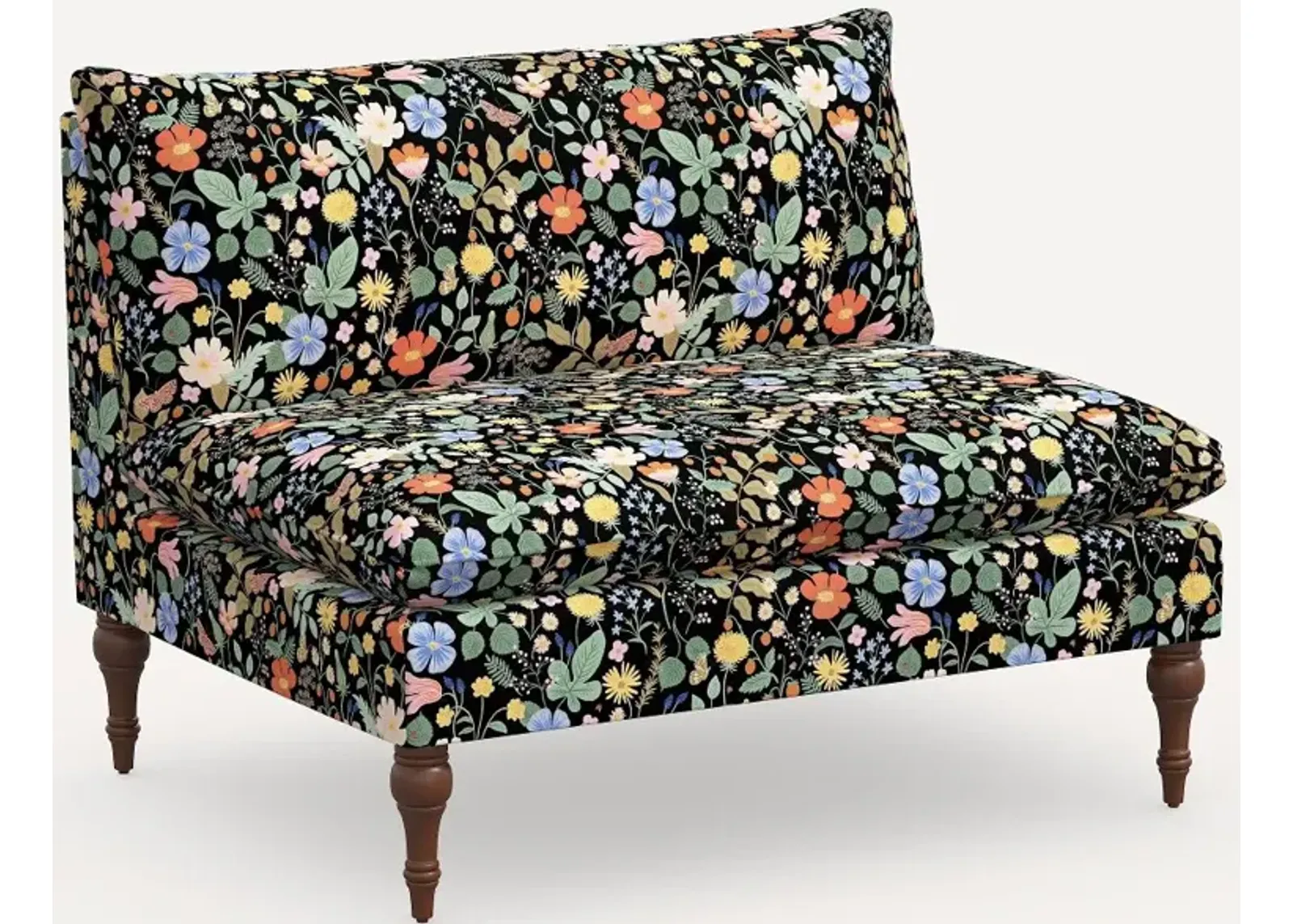 Rifle Paper Co. Louie Black Strawberry Fields Armless Loveseat