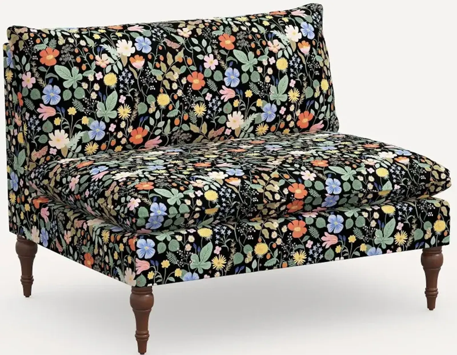 Rifle Paper Co. Louie Black Strawberry Fields Armless Loveseat