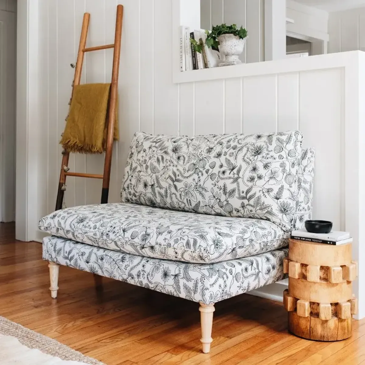 Rifle Paper Co. Louie Cream & Black Armless Loveseat