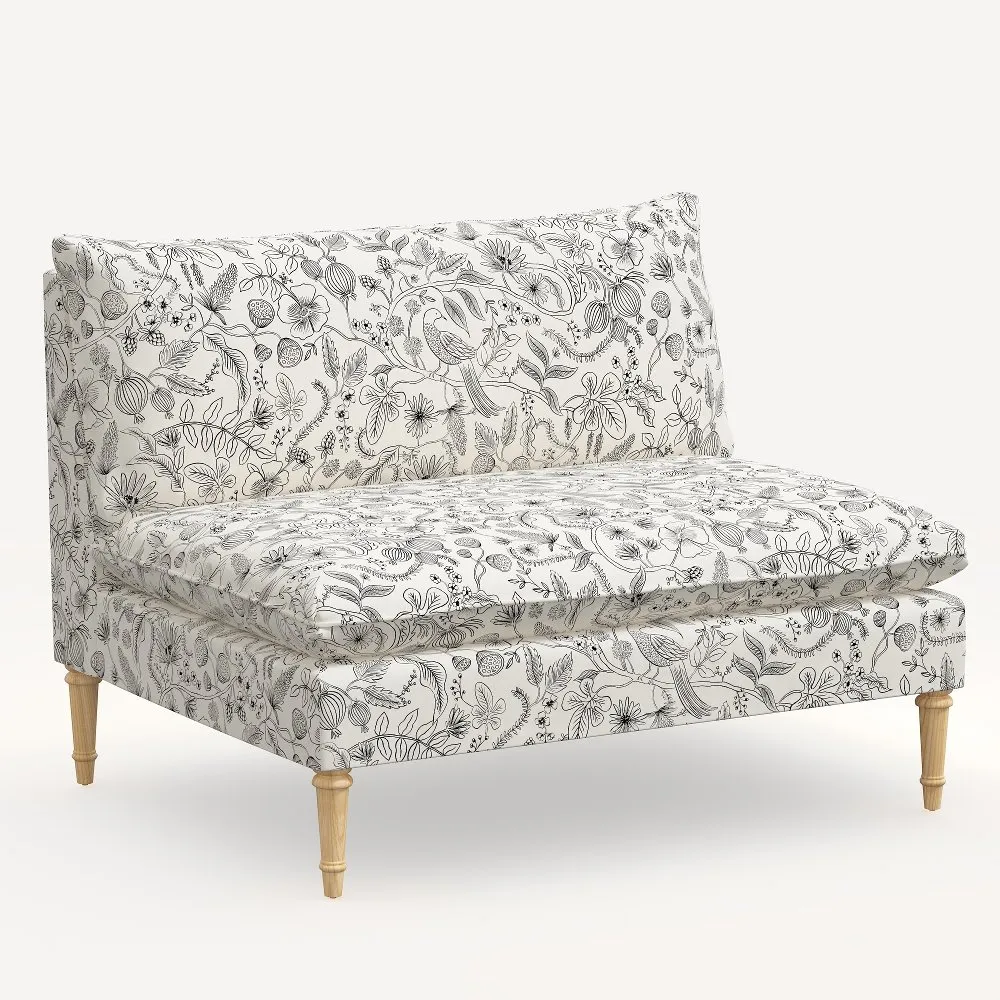 Rifle Paper Co. Louie Cream & Black Armless Loveseat