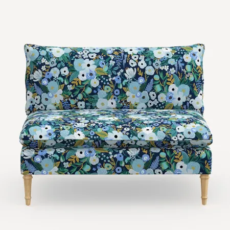 Rifle Paper Co. Louie Garden Party Blue Armless Loveseat