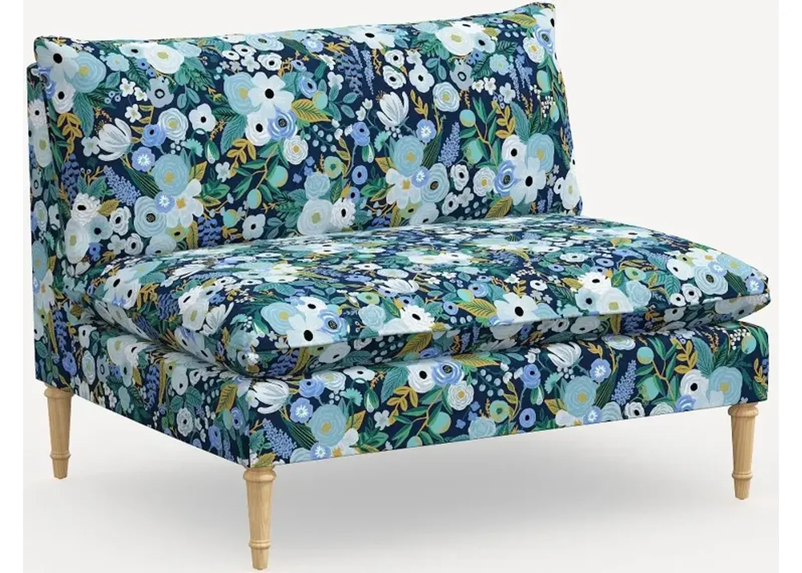 Rifle Paper Co. Louie Garden Party Blue Armless Loveseat