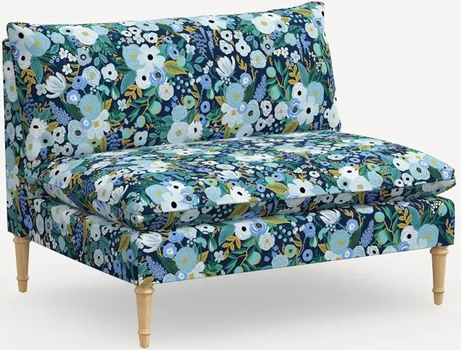 Rifle Paper Co. Louie Garden Party Blue Armless Loveseat