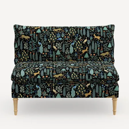 Rifle Paper Co. Louie Menagerie Black Armless Loveseat