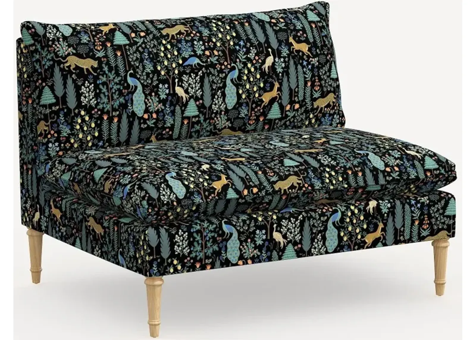 Rifle Paper Co. Louie Menagerie Black Armless Loveseat