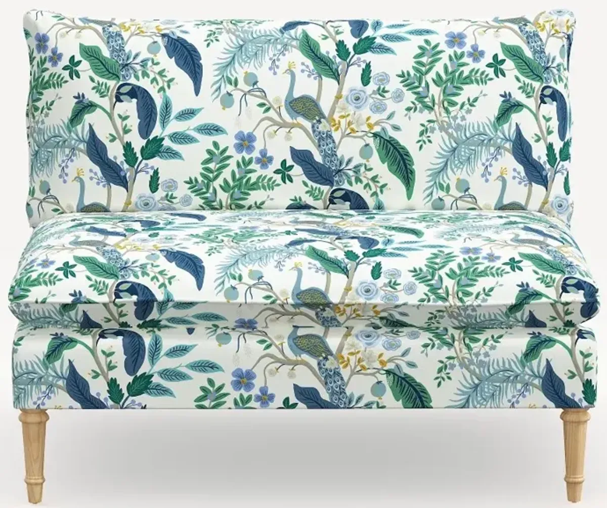 Rifle Paper Co. Louie Blue Peacock Armless Loveseat