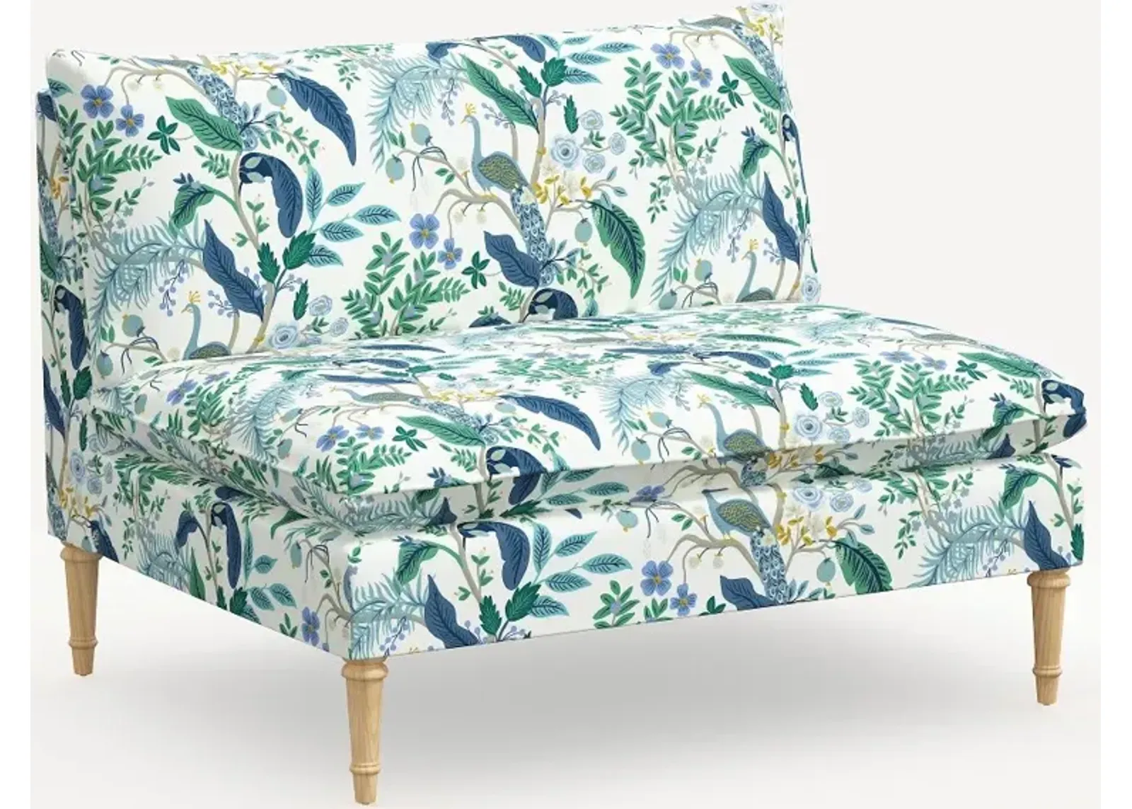 Rifle Paper Co. Louie Blue Peacock Armless Loveseat