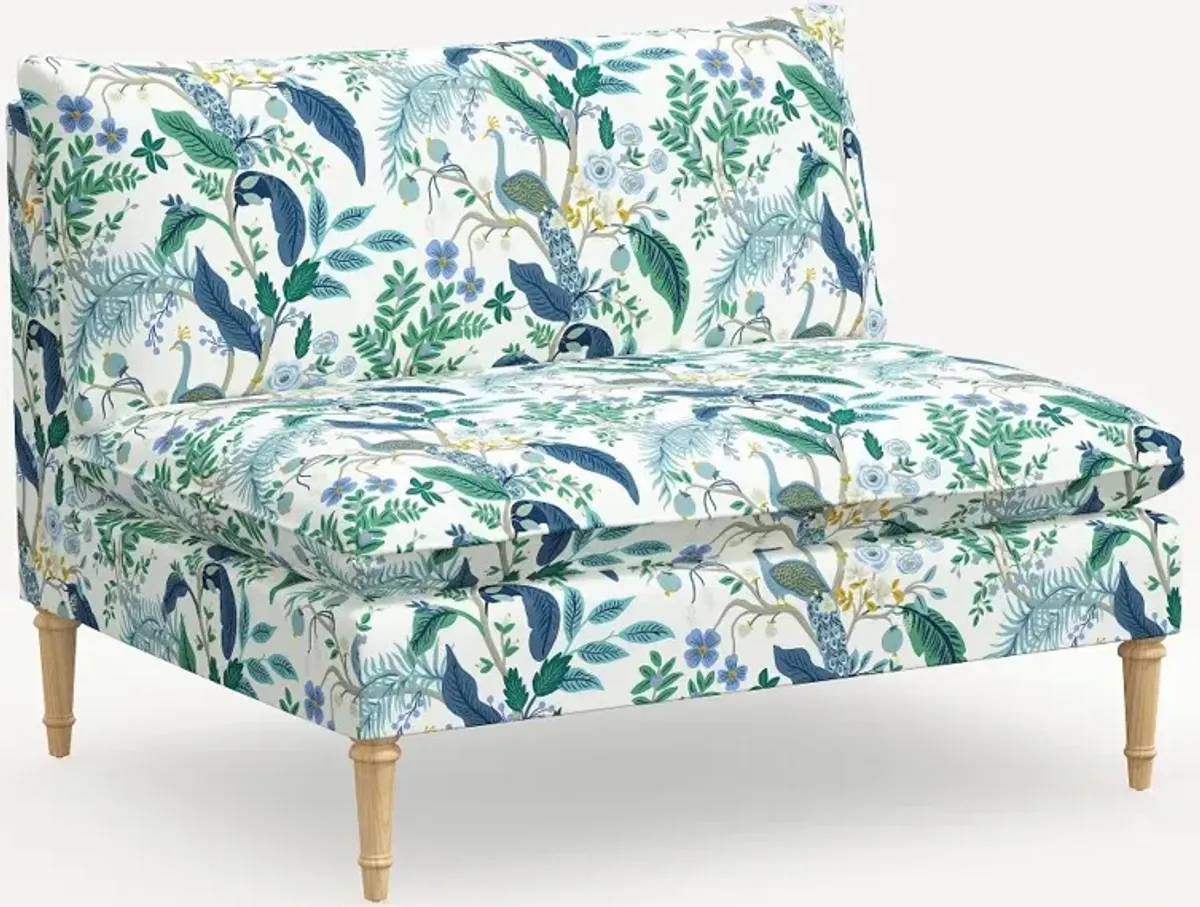 Rifle Paper Co. Louie Blue Peacock Armless Loveseat