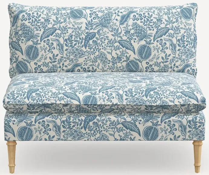 Rifle Paper Co. Louie Blue Pomegranate Armless Loveseat