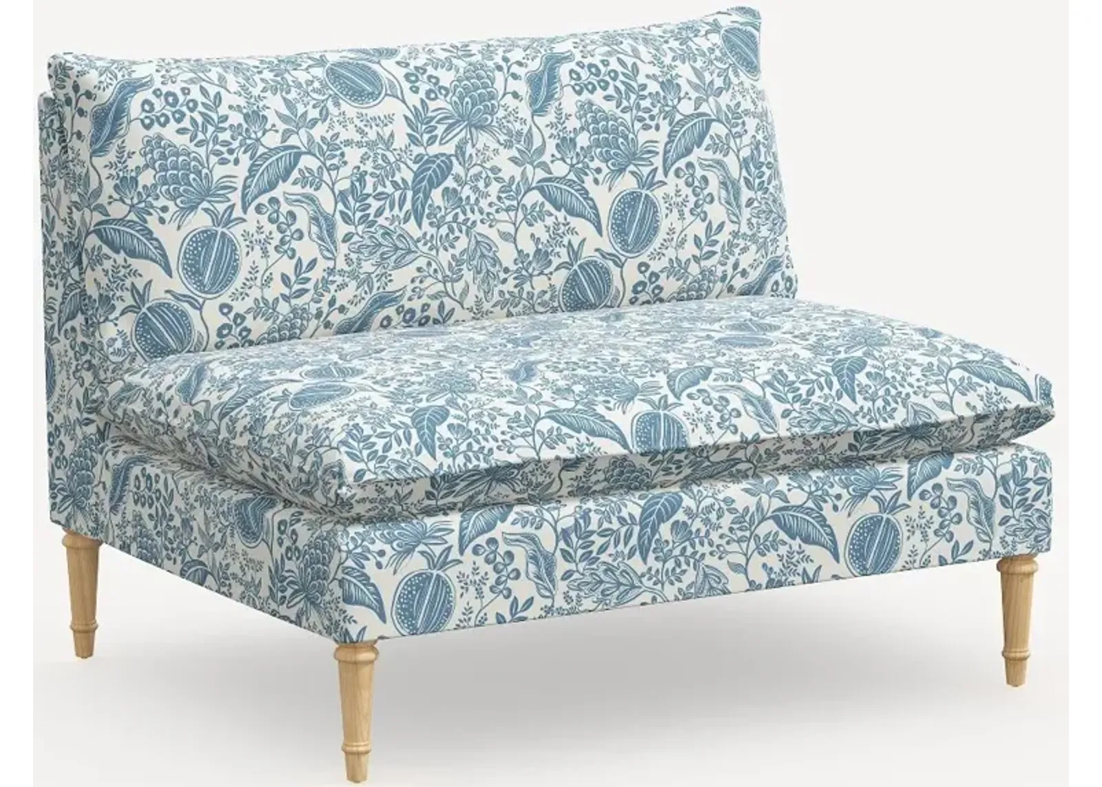 Rifle Paper Co. Louie Blue Pomegranate Armless Loveseat