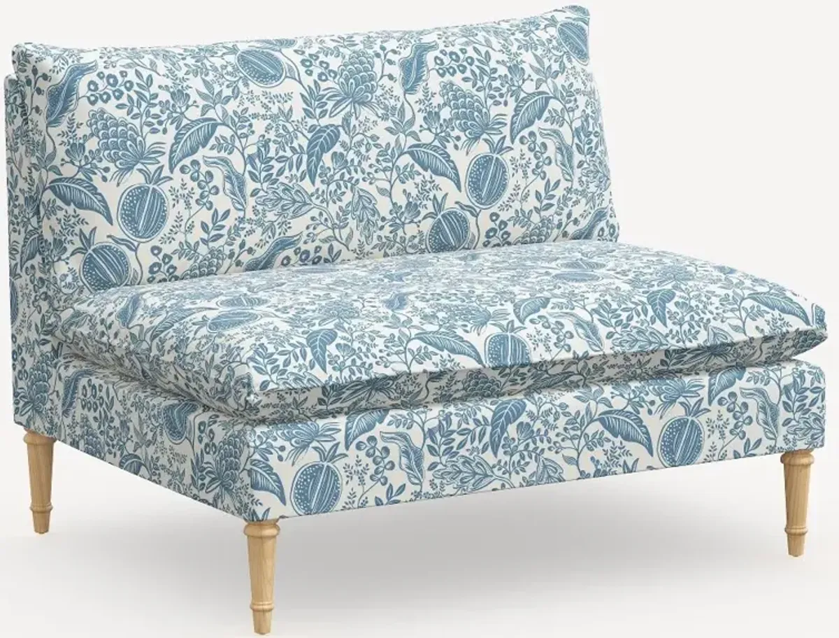 Rifle Paper Co. Louie Blue Pomegranate Armless Loveseat