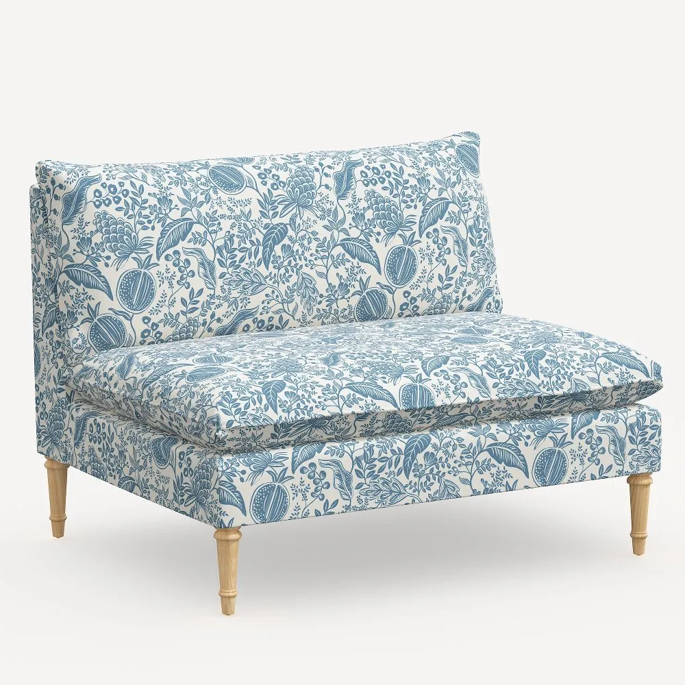 Rifle Paper Co. Louie Blue Pomegranate Armless Loveseat