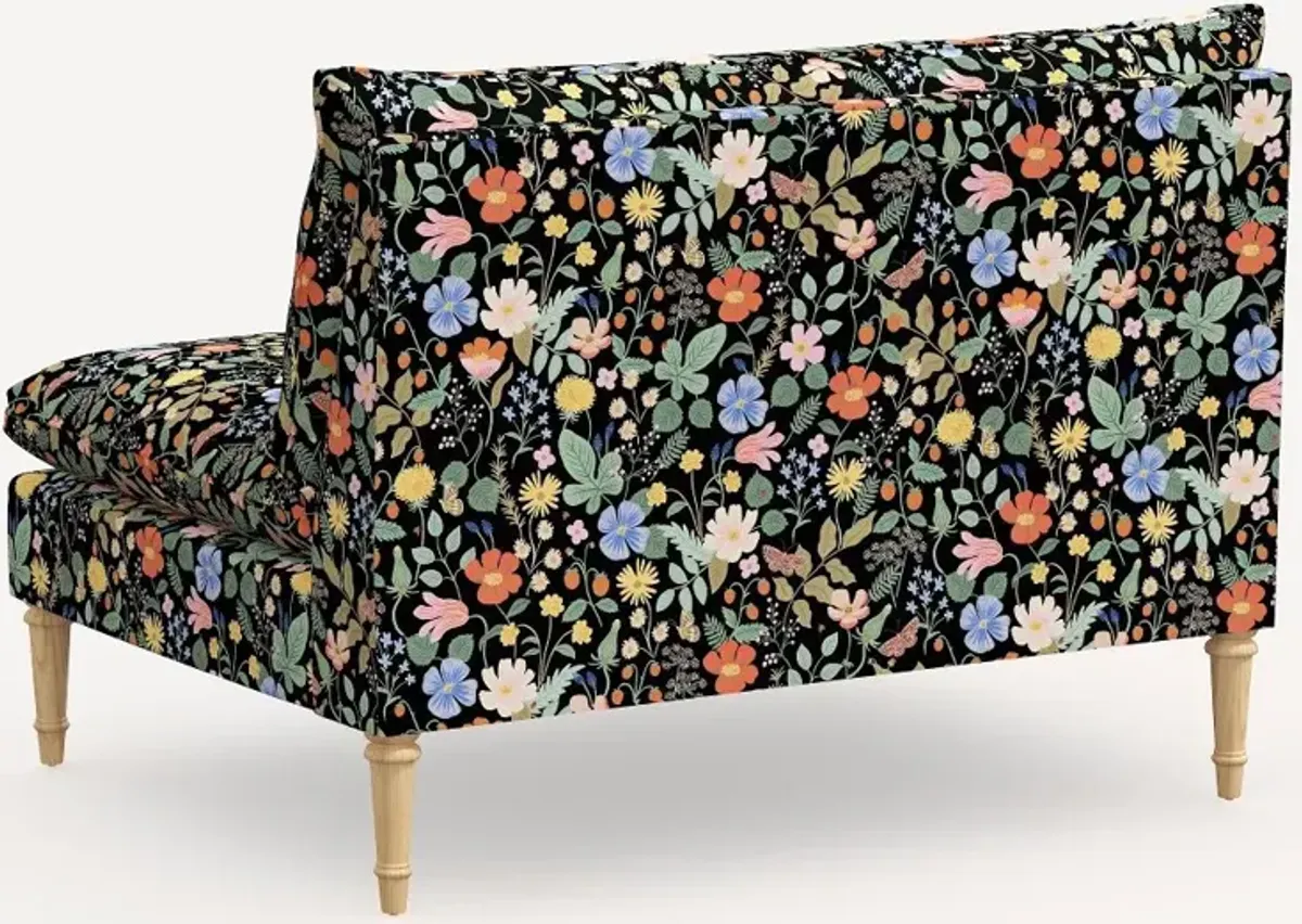 Rifle Paper Co. Louie Black Strawberry Fields Armless Loveseat