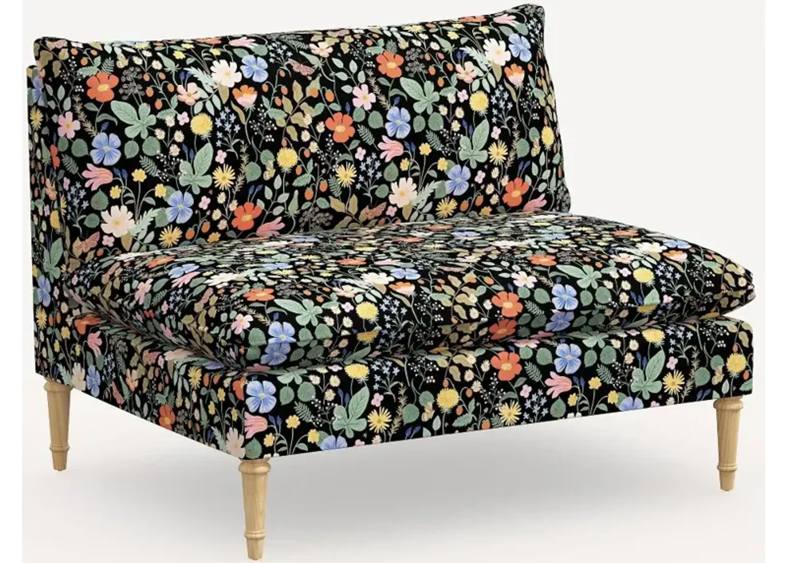 Rifle Paper Co. Louie Black Strawberry Fields Armless Loveseat