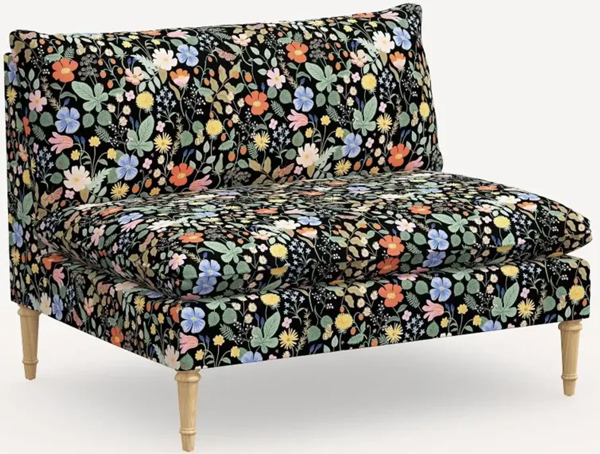 Rifle Paper Co. Louie Black Strawberry Fields Armless Loveseat