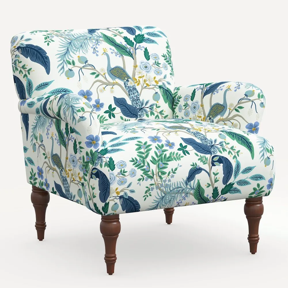 Rifle Paper Co. Bristol Blue Peacock Accent Chair