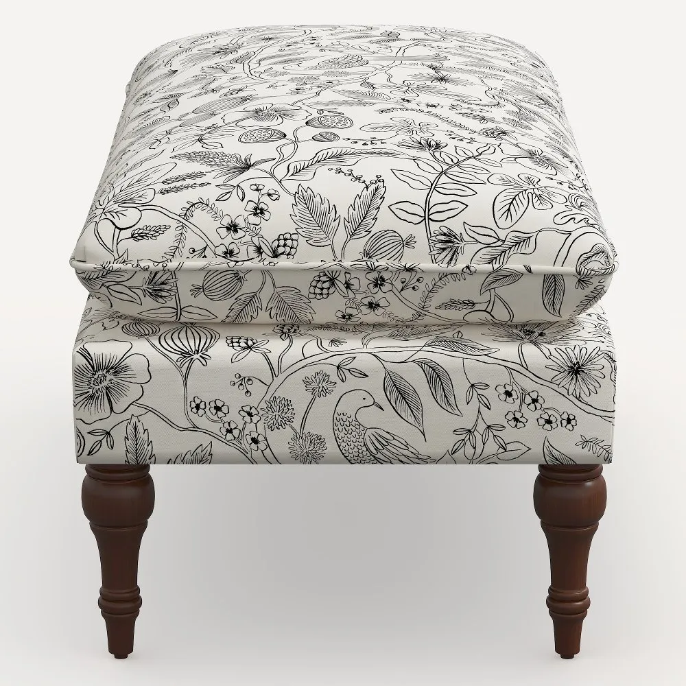 Rifle Paper Co. Flora Aviary Cream & Black Pillowtop Bench