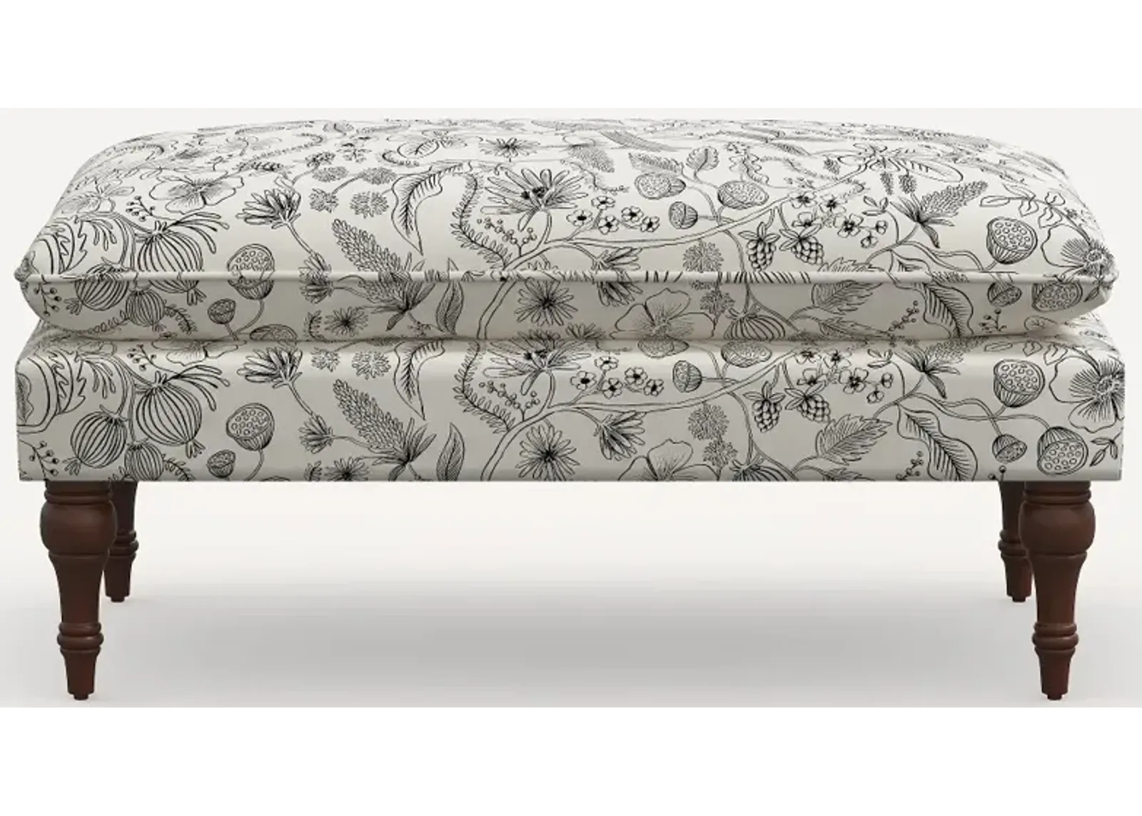 Rifle Paper Co. Flora Aviary Cream & Black Pillowtop Bench