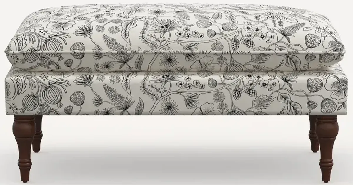 Rifle Paper Co. Flora Aviary Cream & Black Pillowtop Bench