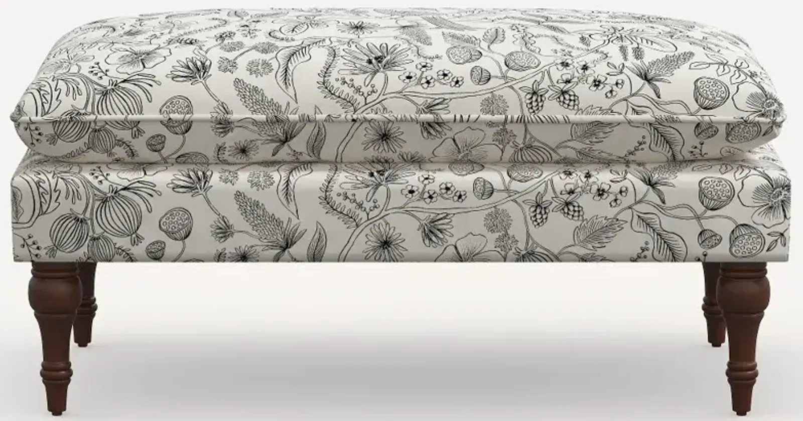 Rifle Paper Co. Flora Aviary Cream & Black Pillowtop Bench