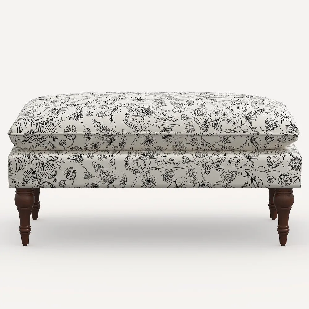 Rifle Paper Co. Flora Aviary Cream & Black Pillowtop Bench