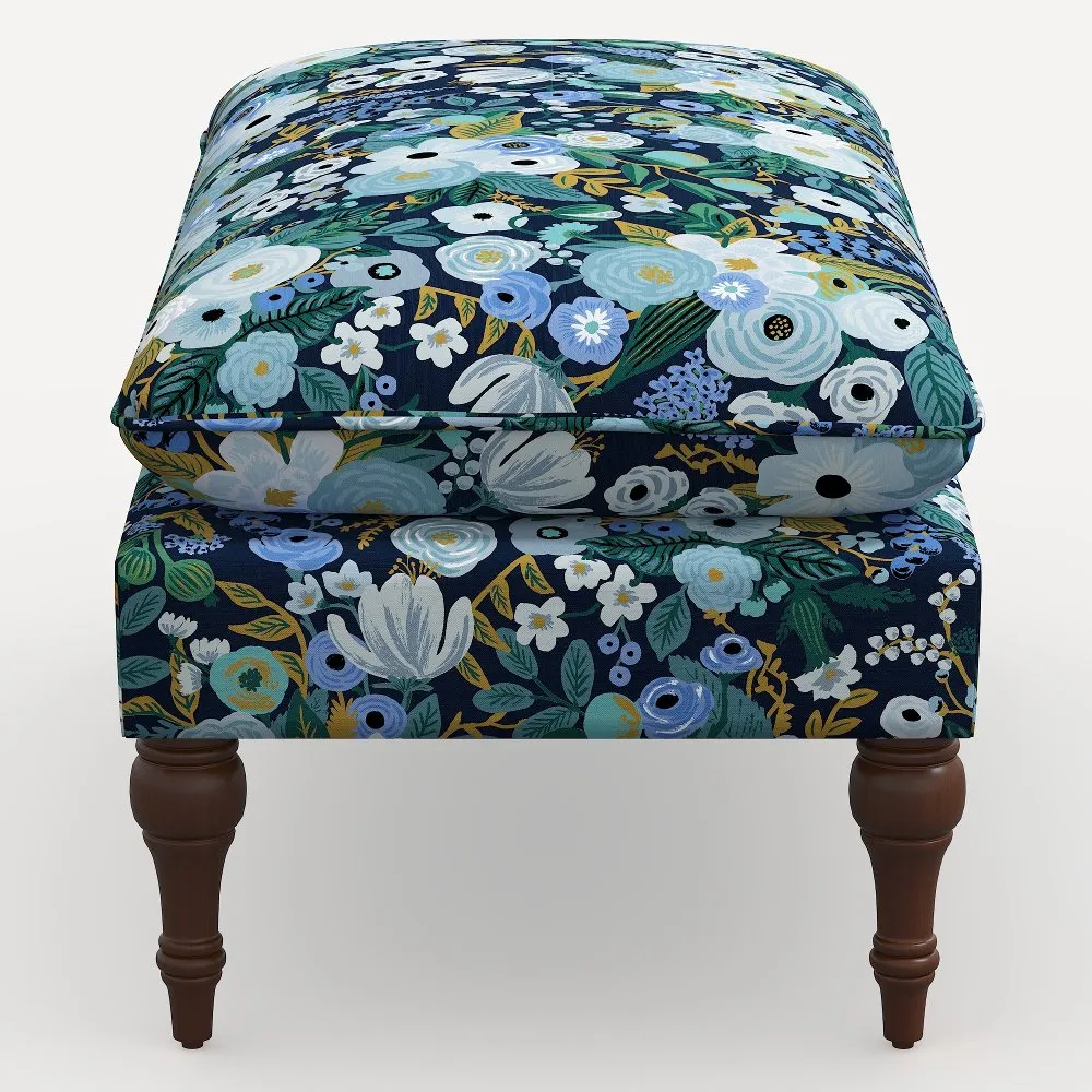 Rifle Paper Co. Flora Garden Party Blue Pillowtop Bench