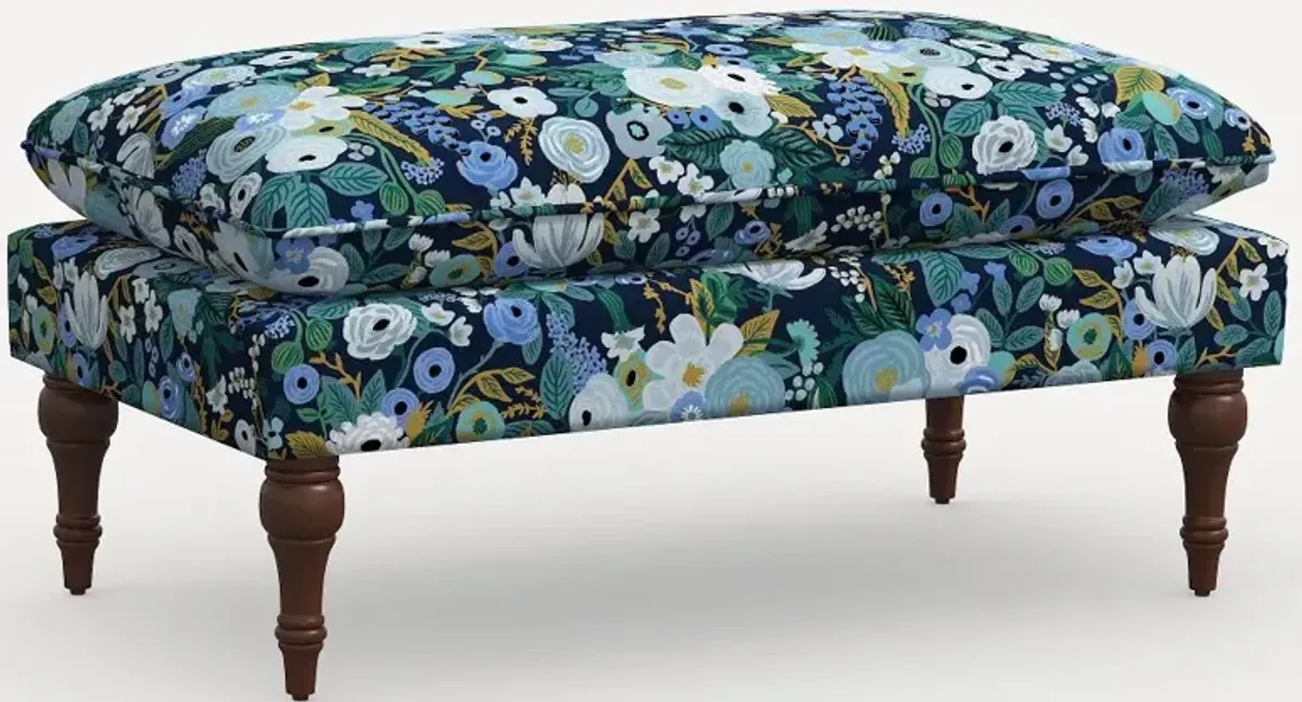 Rifle Paper Co. Flora Garden Party Blue Pillowtop Bench