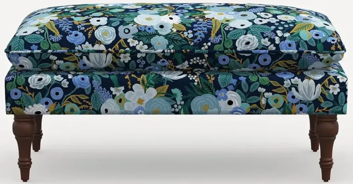 Rifle Paper Co. Flora Garden Party Blue Pillowtop Bench