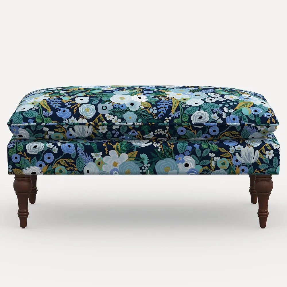 Rifle Paper Co. Flora Garden Party Blue Pillowtop Bench