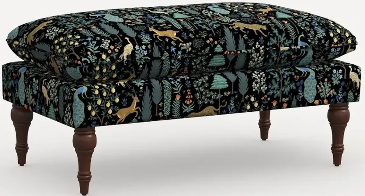 Rifle Paper Co. Flora Menagerie Black Pillowtop Bench